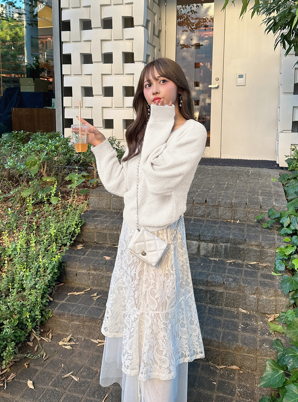 モヘヤタッチVネックニットトップス[dr606] | レディースファッション