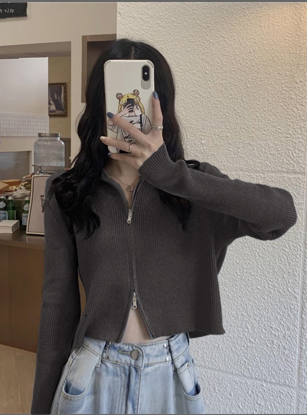 ダブルジップショート丈ニットトップス[dr687] | レディース