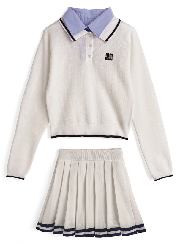 ポロニットトップス×インパン裏地付きプリーツミニスカート