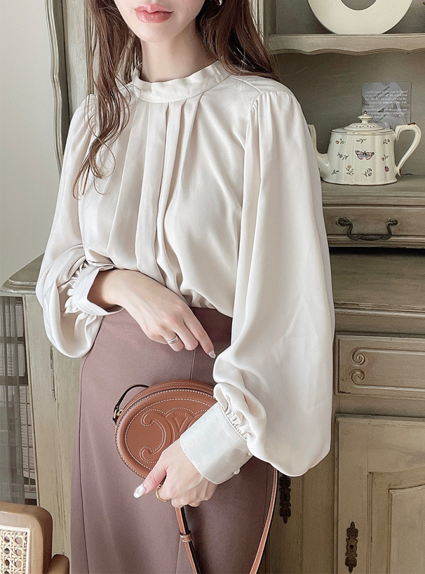 バックリボンハイネックタックブラウス[k8517w] | レディース