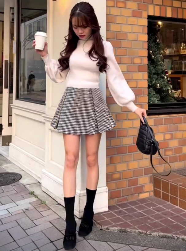 インパン裏地付き千鳥柄フレアミニスカート[mei25] | レディース