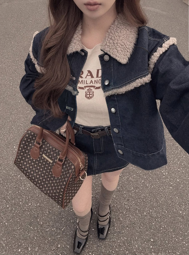 ボアデニムジャケット×ミニスカートセットアップ[nh185] | レディース