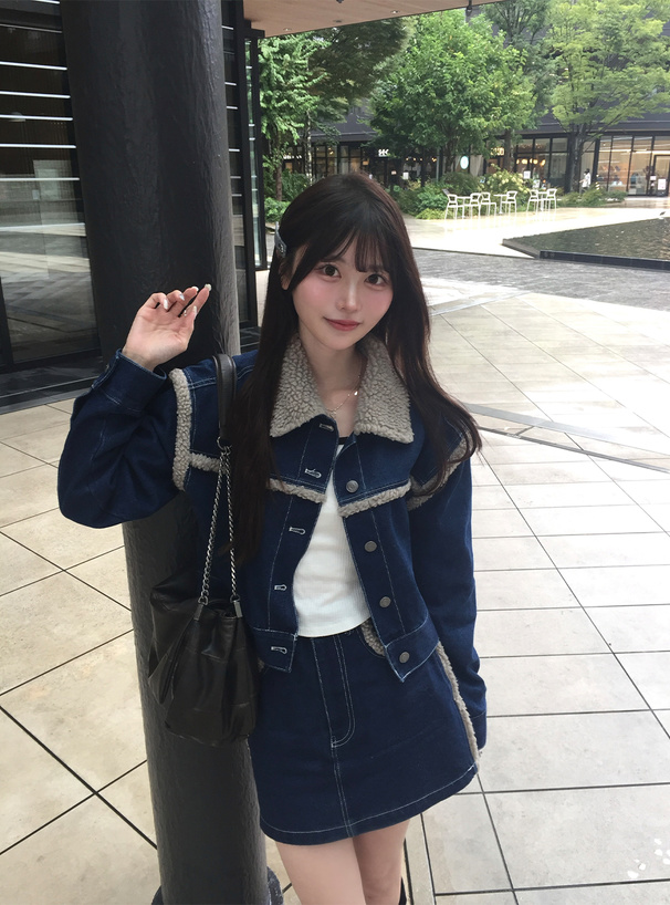 ボアデニムジャケット×ミニスカートセットアップ[nh185] | レディース