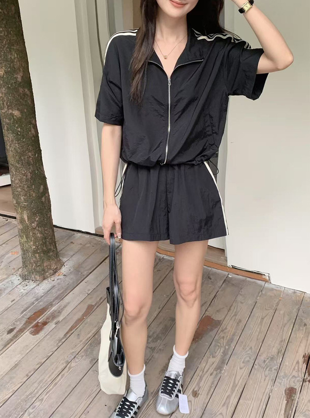 ダブルジップブルゾン×ショートパンツサイドラインセットアップ[sd148