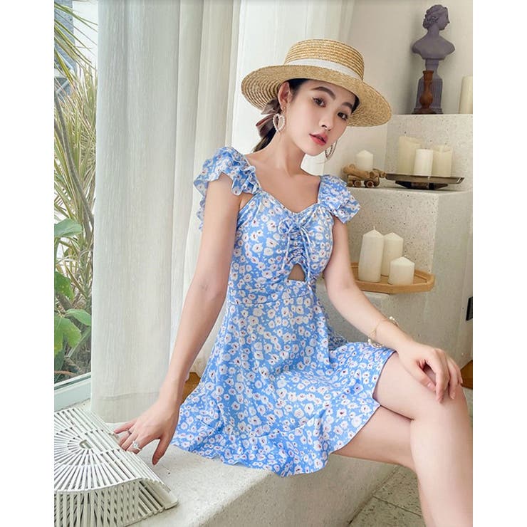 SHOPLIST限定】花柄ラッフルフリルワンピース スイムウェア ワンピース