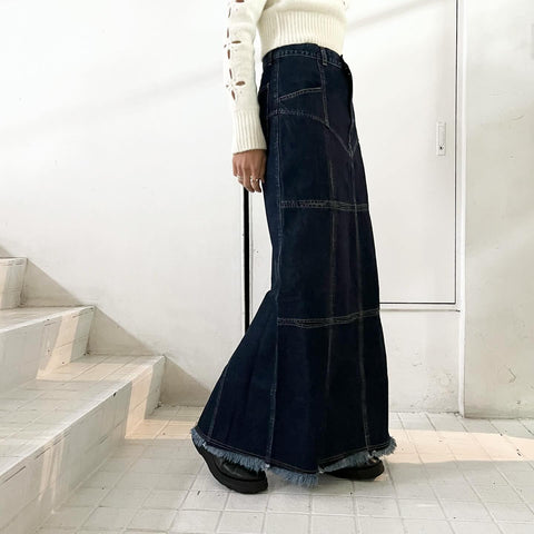 FETICO】 FLORAL SLIT KNIT JUMPER / DENIM SLIT MAXI SKIRT – ONENESS