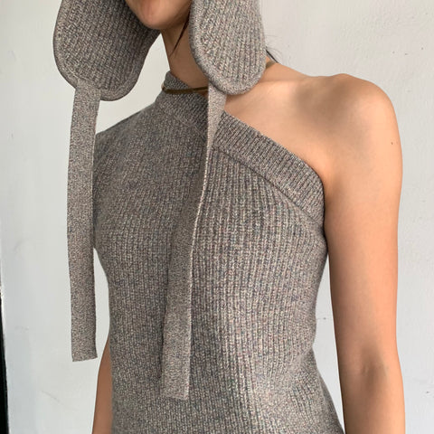 FUMIE TANAKA】asymmetry rib VE / slit rib knit PA / ear cover knit