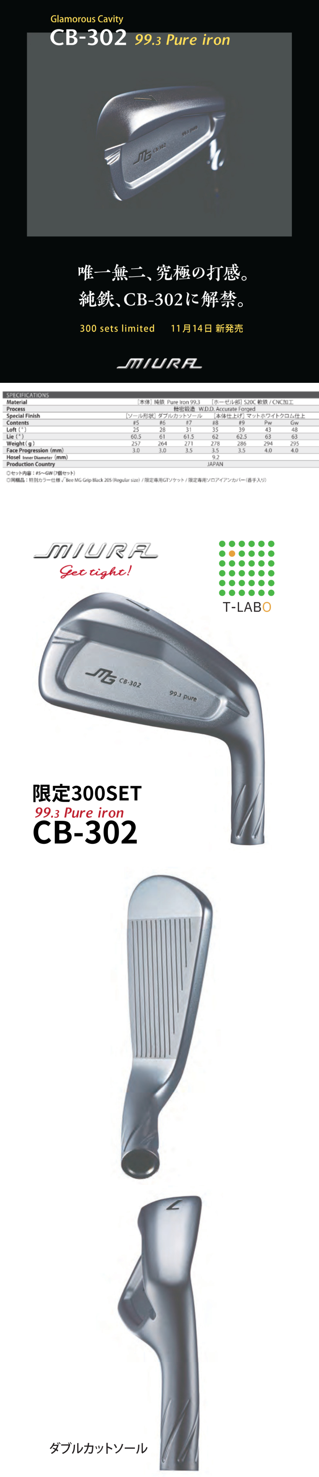 三浦技研）CB-302 純鉄アイアン5～GW （7本） 限定300セット×（日本