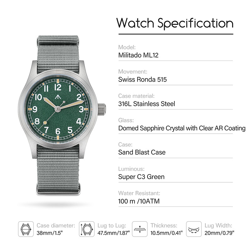 Militado 38mm Stainless Steel Military Watch Ml12 – Thorn Watch