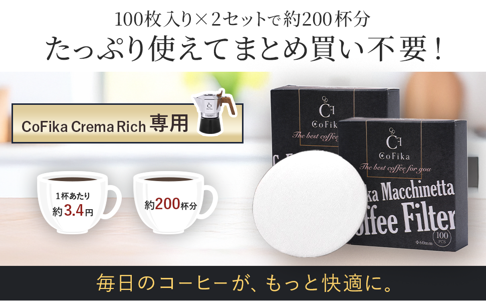 CoFika マキネッタ専用ペーパーフィルター 60mm｜ 100枚入り 2セット