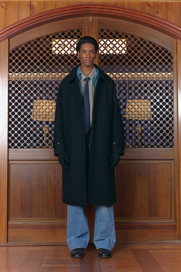 MERINO WOOL BALMACAAN COAT BLACK - MUDSALT | 60% - Asian Fashion