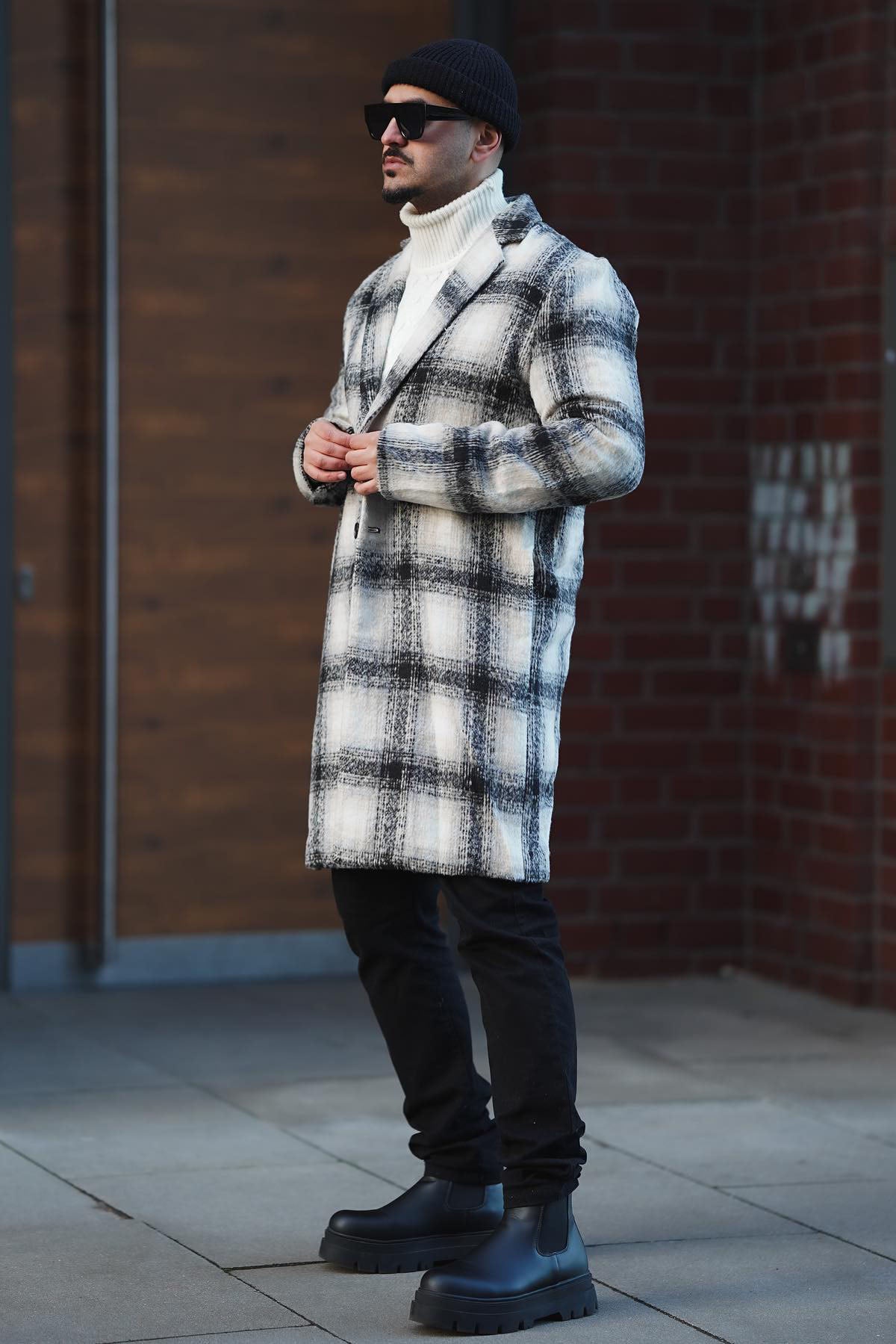 Kennedy Brushed Plaid Overcoat - Black/combo | Fashion Nova