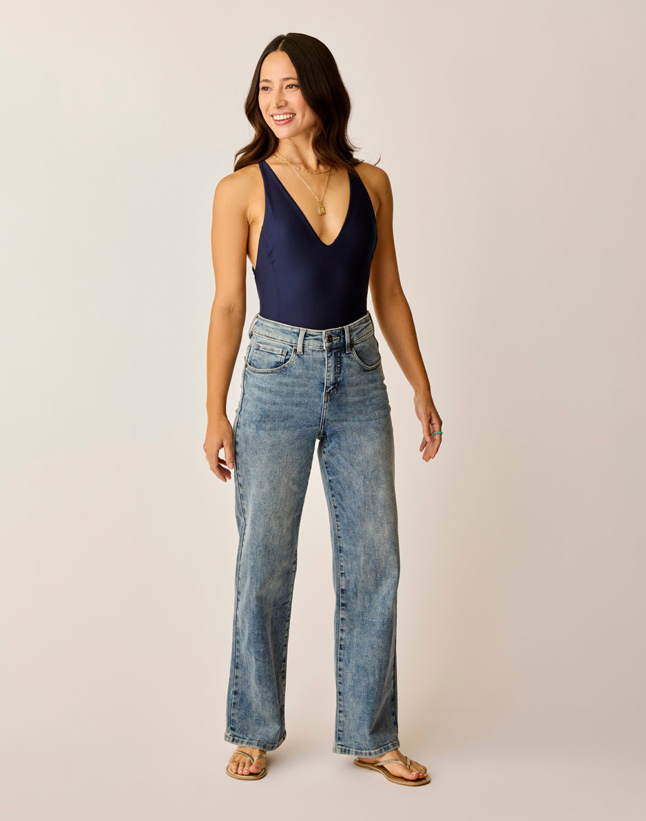 High Rise Stretch Denim Wide Leg | Carve Designs