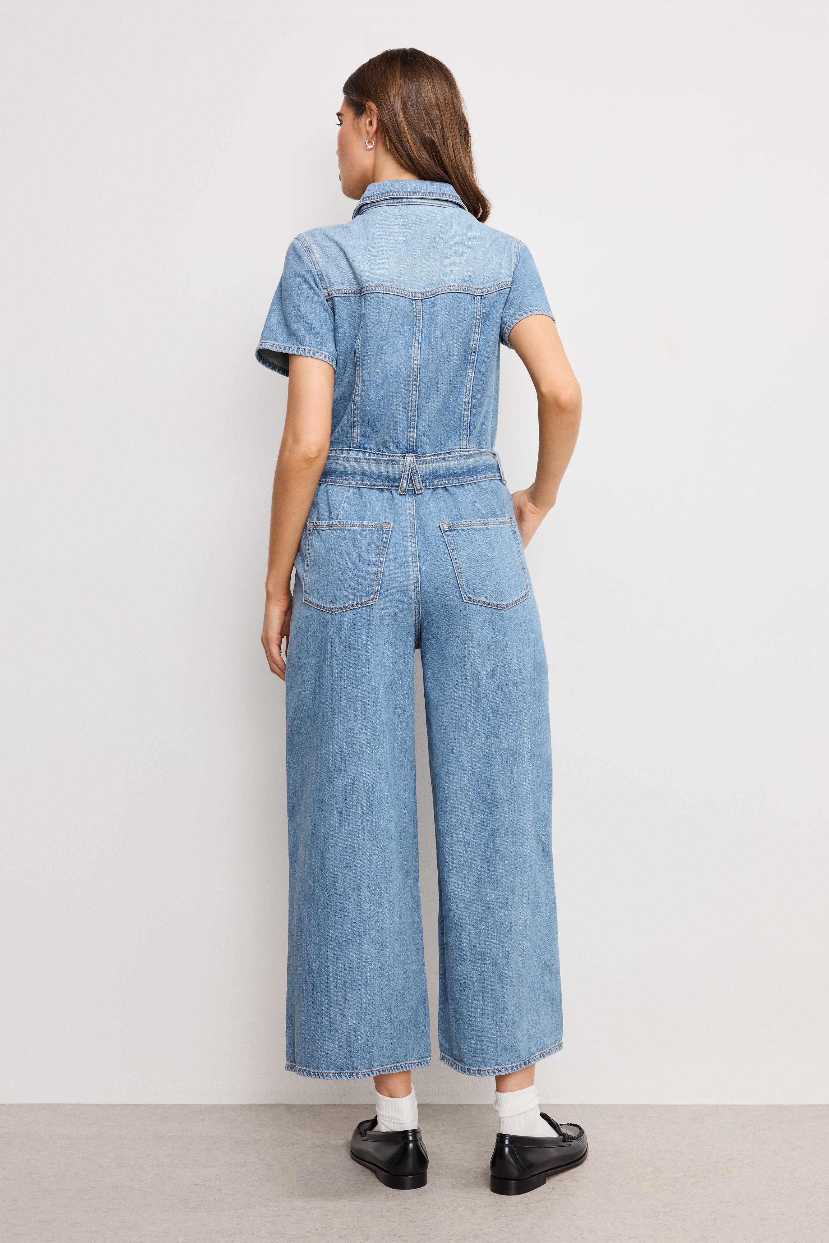FIT FOR SUCCESS LITE LINEN DENIM CROPPED JUMPSUIT | INDIGO786