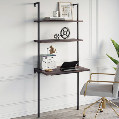 Theo Wall Mount 2-Shelf Ladder & Computer Desk White | Nathan James