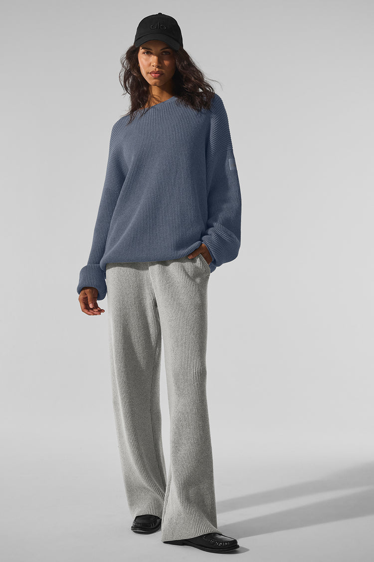 Domain Rib Knit Crew Sweater - Bluestone | ALO