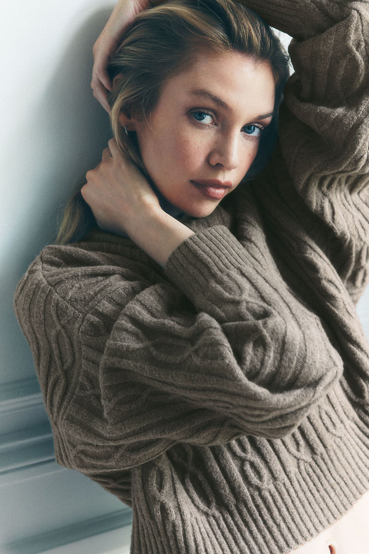 Cable Knit Winter Bliss Hoodie - Light Cocoa | ALO