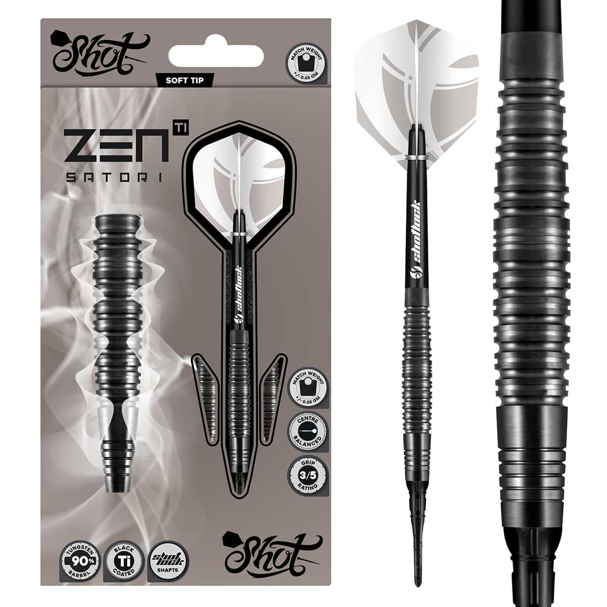 Zen Satori Soft Tip Dart Set-90% Tungsten Barrels | Shot Darts