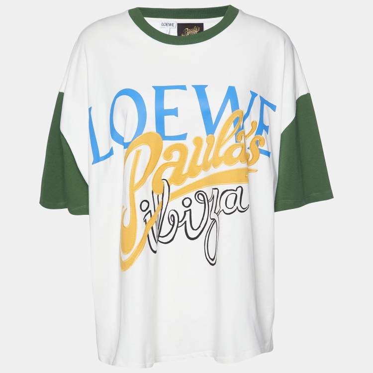 Loewe X Paula's Ibiza Ivory/Green Logo Print Cotton Oversized T