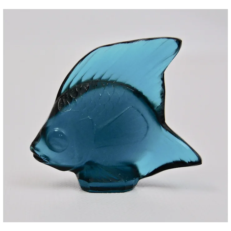 Lalique Glass Crystal Fish Teal Blue Signed France Original Box