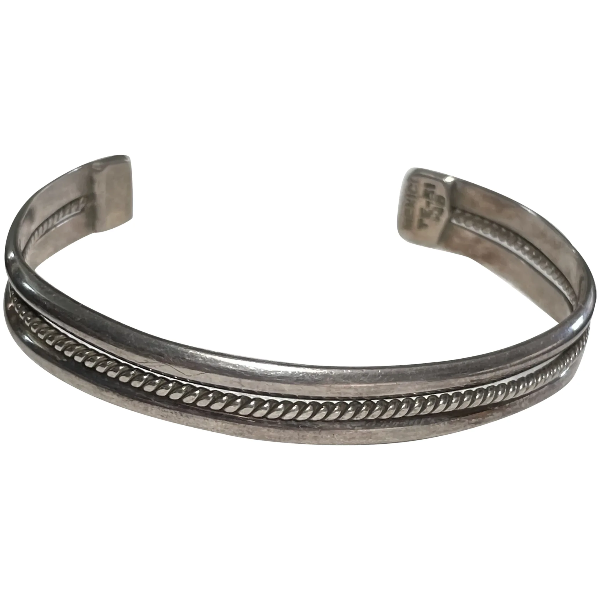 Vintage Taxco Mexico Sterling .925 Cable Cuff Bracelet. For Sale