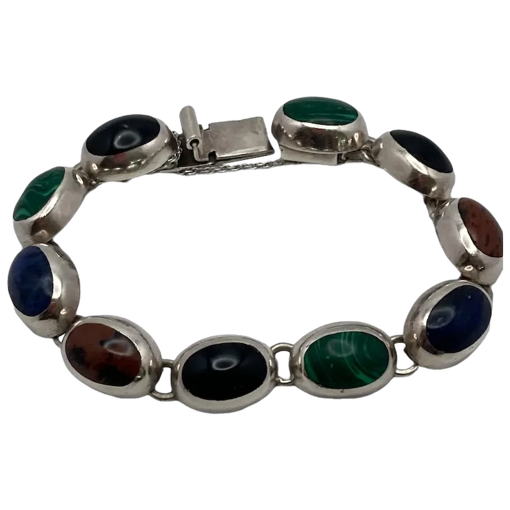 Vintage Mexican Sterling Silver Oval Link Bracelet. For Sale at