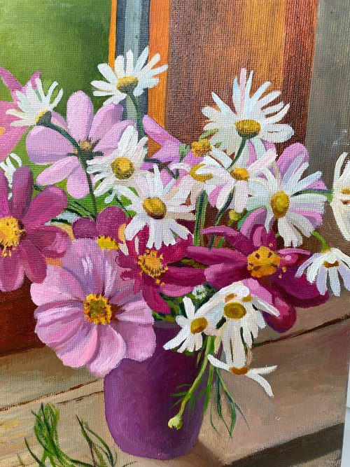 ロシア ワイルドフラワーオリジナルアートフラワー油絵キャンバス