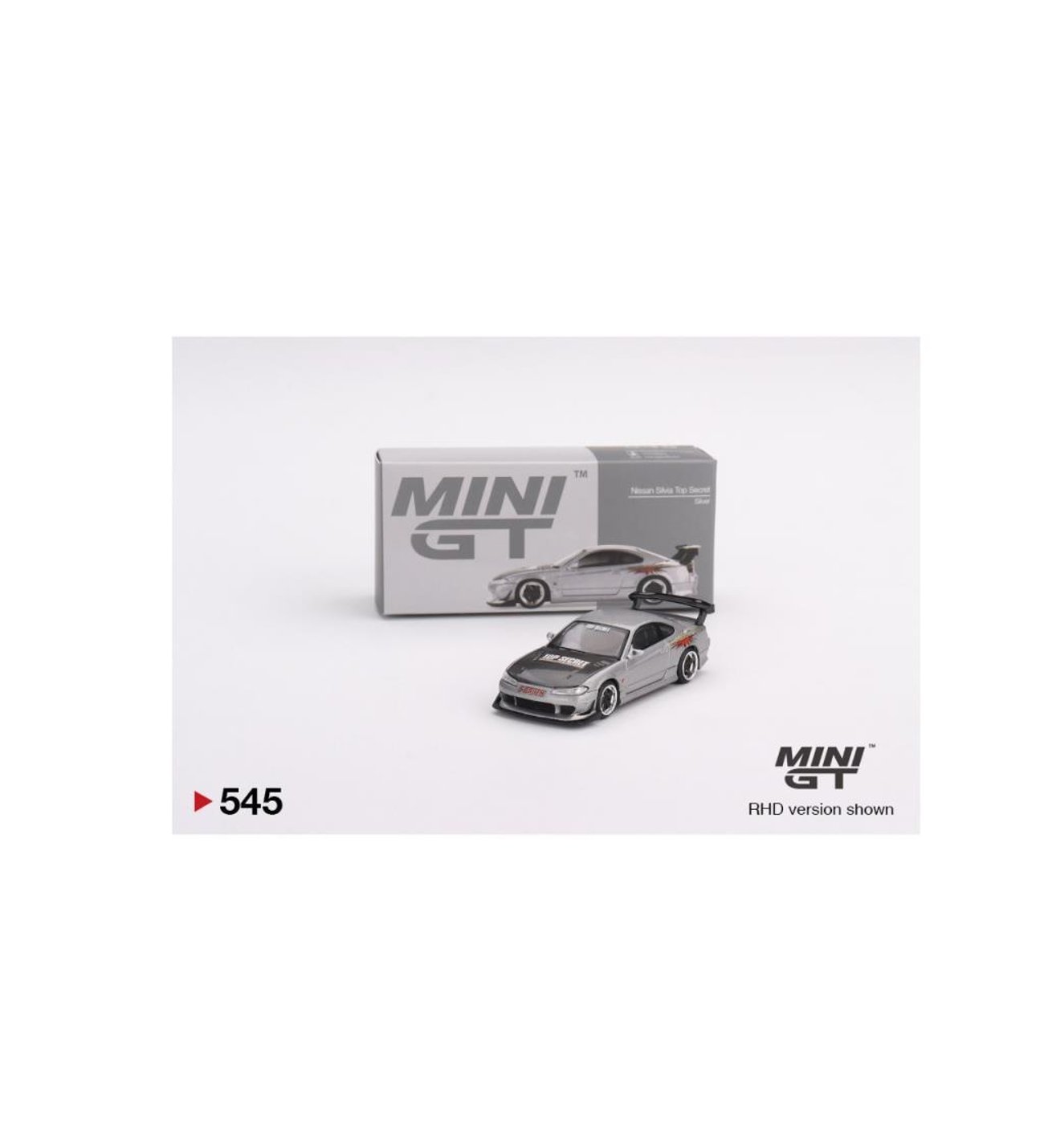 Mini GT 545 Nissan Silvia Top Secret (S15) Silver 1/64 Model Araba