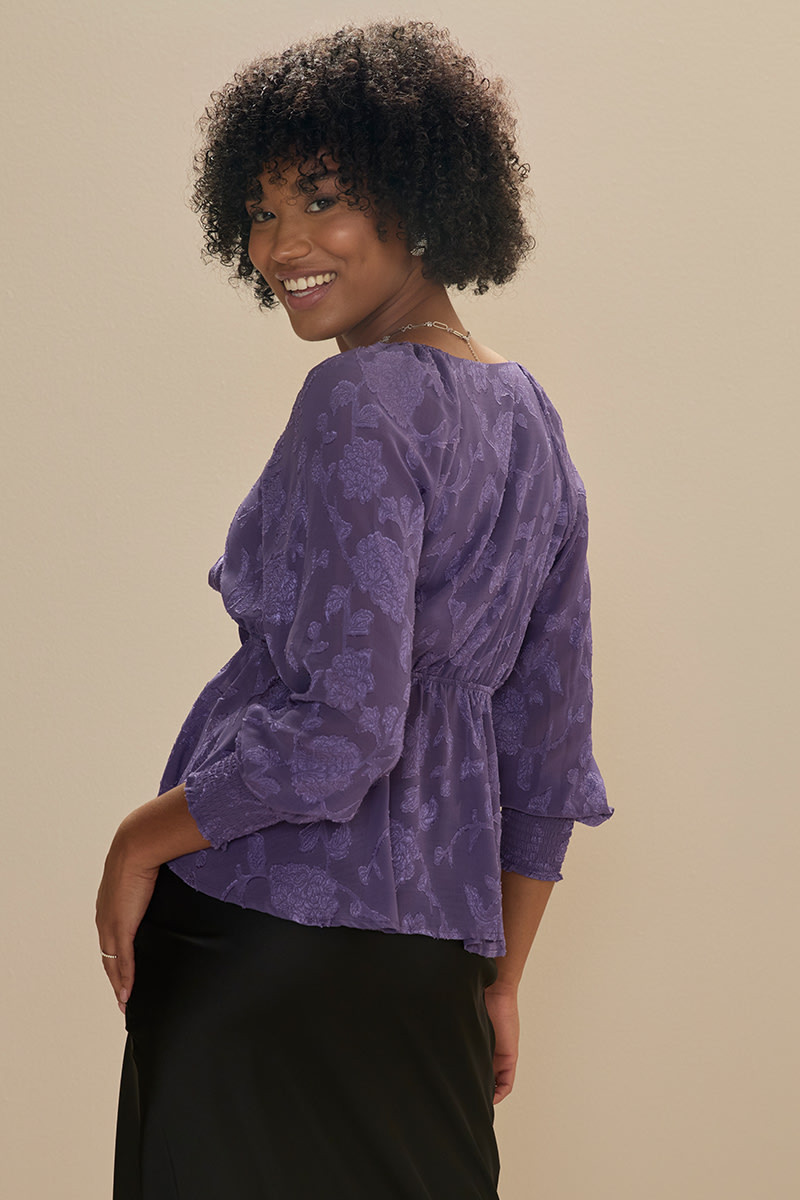 Tracy Tie Front Jacquard Long Sleeve Blouse | francesca's®