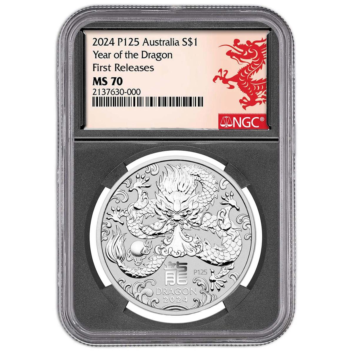 2024 1 oz Silver Perth Year of the Dragon NGC MS70 First Releases