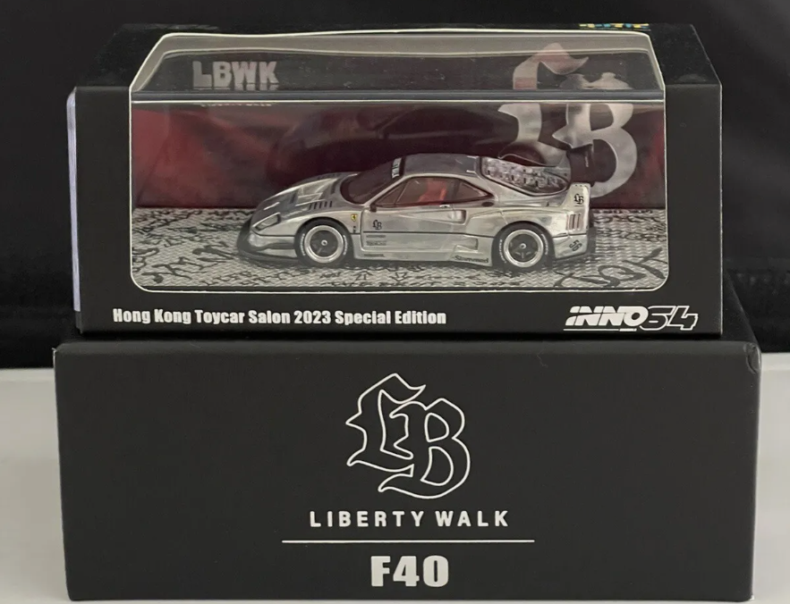 CHASE CAR 1/64 Inno64 Ferrari F40 LBWK (Chrome Silver) Hong Kong