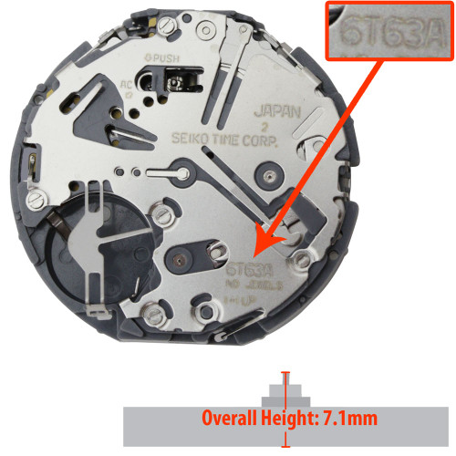 Genuine Seiko 6 Hand Quartz Chronograph Watch Movement 6T63 Height