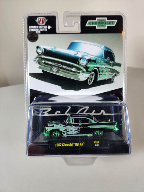 1:64 1957 Chevrolet Bel Air HT Black with Green Graphics Hobby