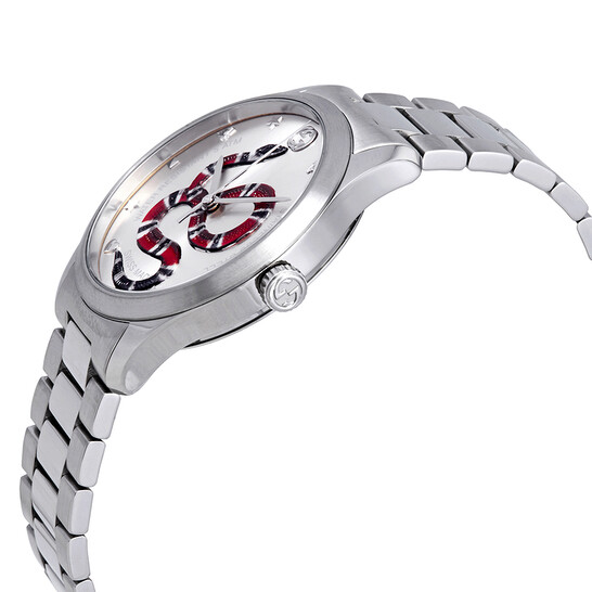 Gucci G-Timeless Silver Dial with Snake Motif Stainless Steel