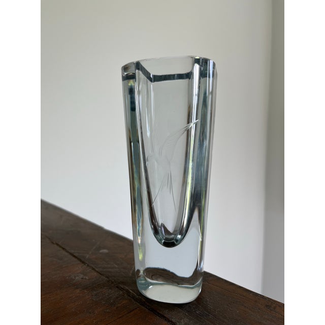 1960s Strombergshyttan Etched Hummingbird Art Glass Vase-Sweden