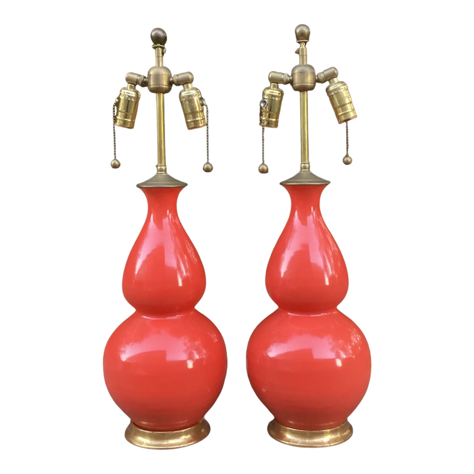 Christopher Spitzmiller Coral Double Gourd Lamps in Coral With