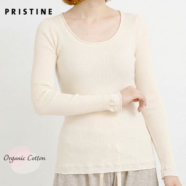 オーガニックコットン チューブテレコクルーネック(長袖) ナチュラル M