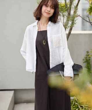 洗える】リネンレーヨンストレッチ スクエアネック オールインワン