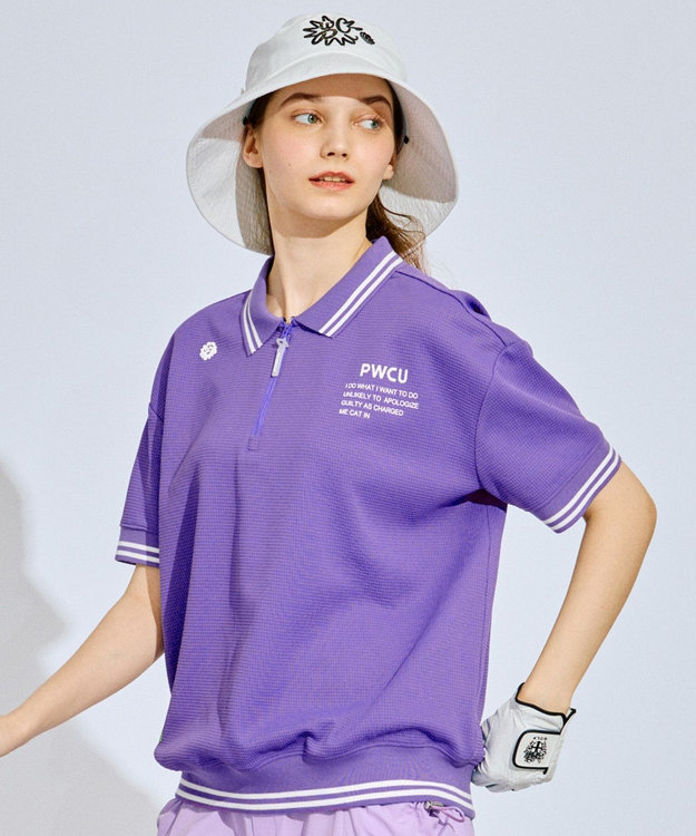 WOMEN】ワッフルハーフジップポロ ゴルフウェア レディース / PW