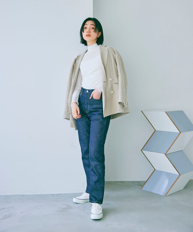 坪田あさみさんコラボ＞ワイドテーパード デニムパンツ / woadblue
