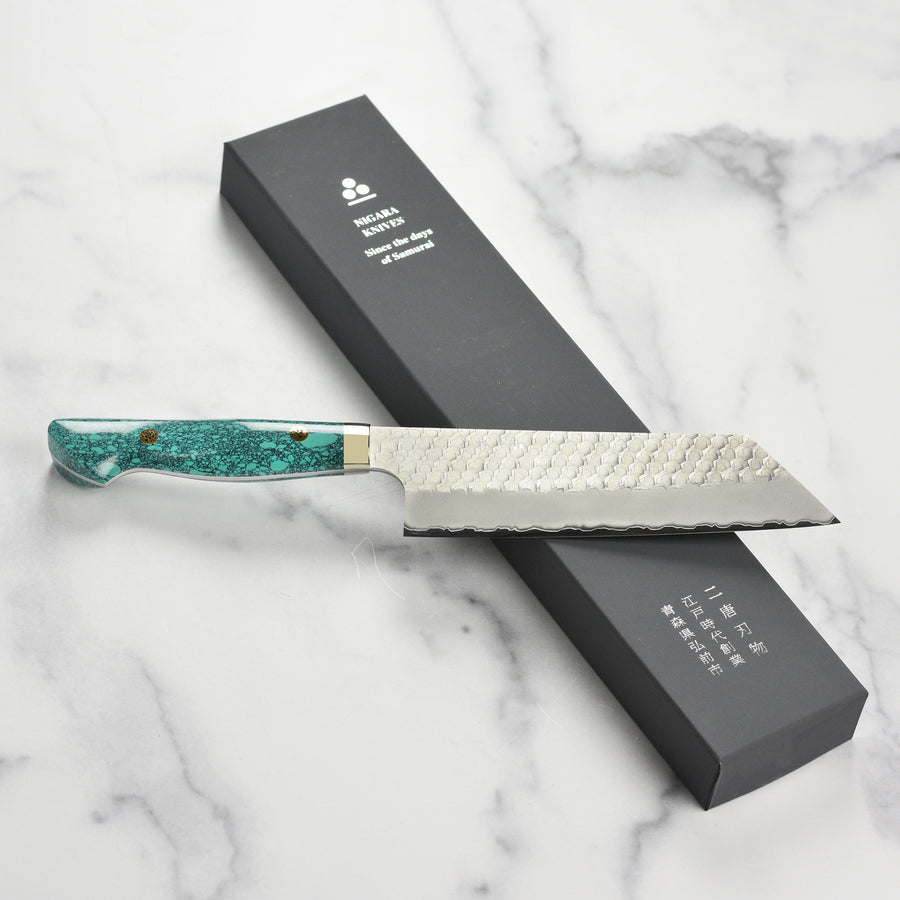 Nigara SG2 Migaki Tsuchime Kiritsuke Nakiri, Green Turquoise 7