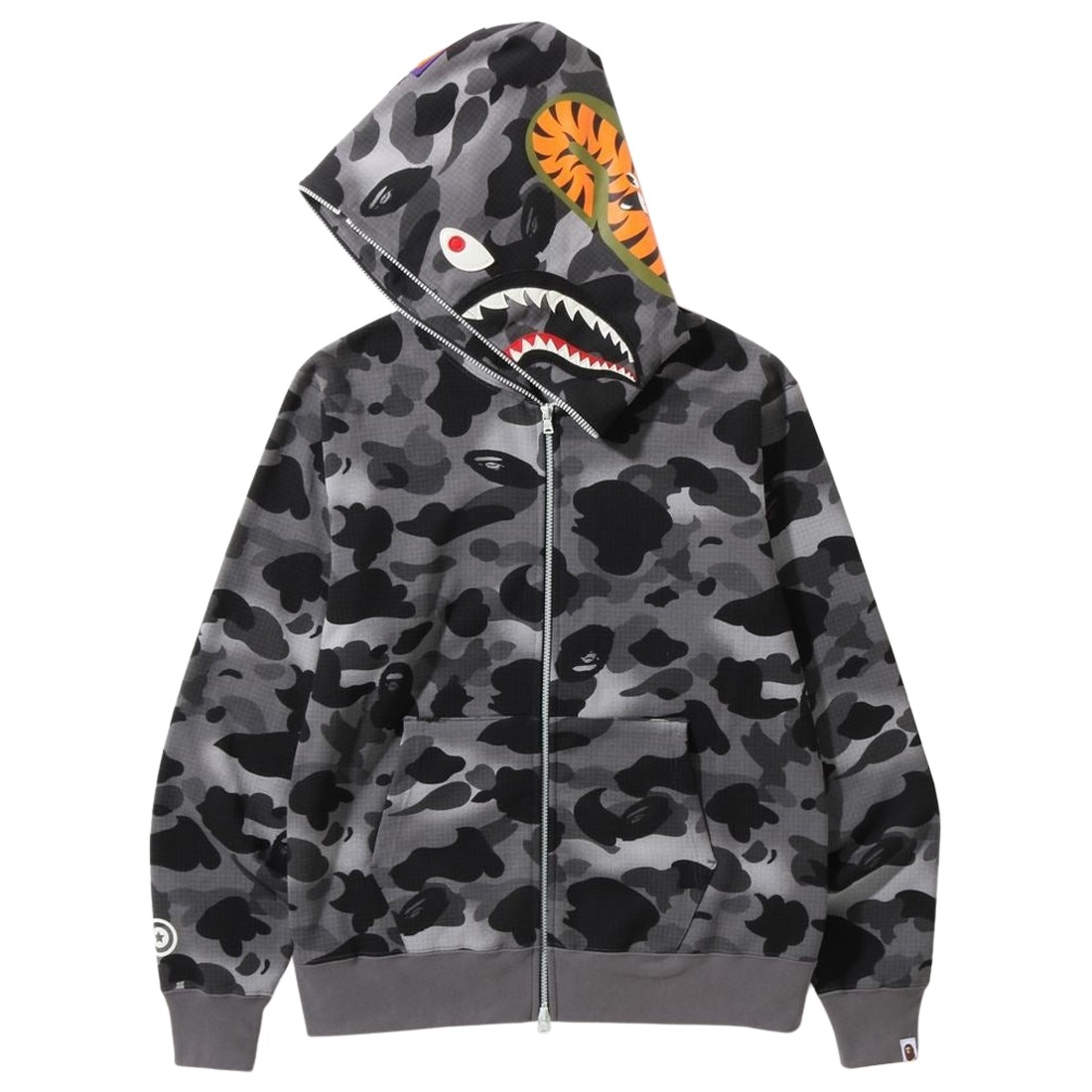 A Bathing Ape Men Grid Camo Shark Full Zip Hoodie black