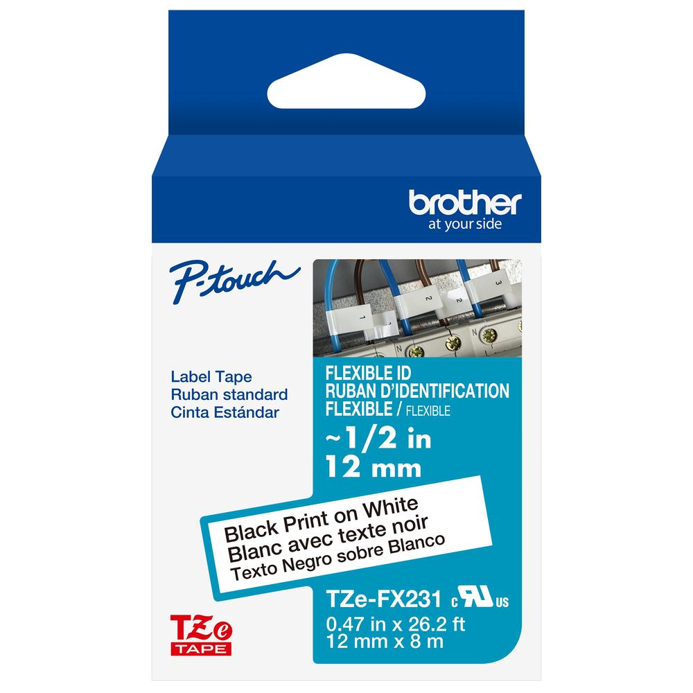TZe-FX231 - 12mm Black on White Laminated Label Tape