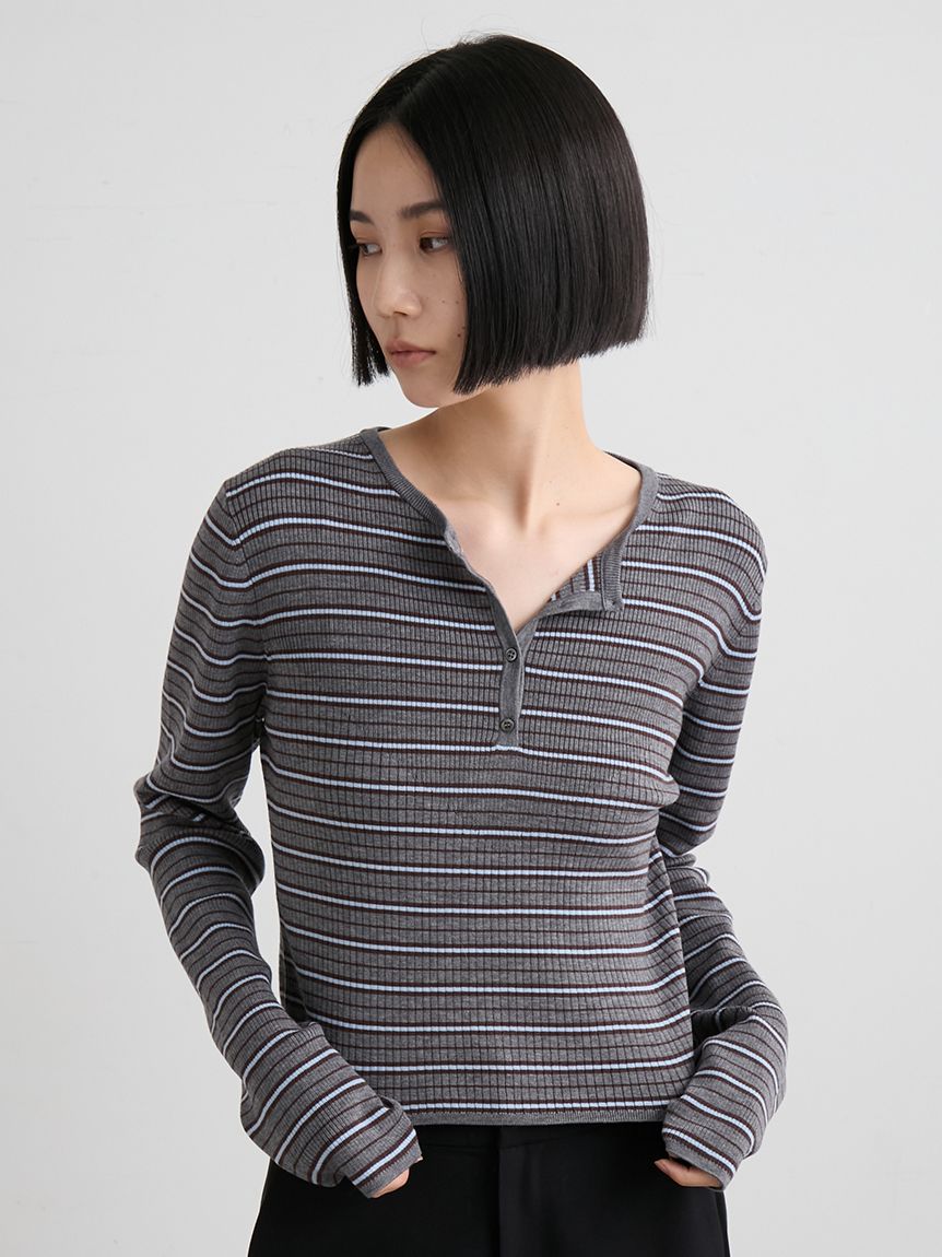 ウールシルク混ヘンリーネックリブニット(ニット)｜トップス｜MIESROHE