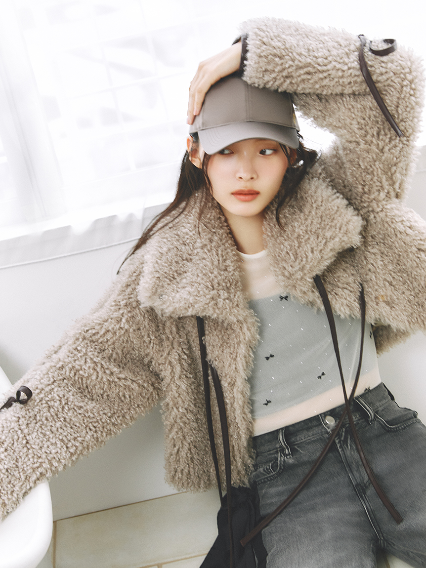 00サイズ】リボンモチーフストレートワイドデニム(デニムパンツ