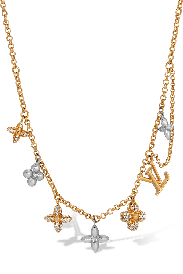 Louis Vuitton Mixed Metals Monogram Charm Necklace | Rent Louis