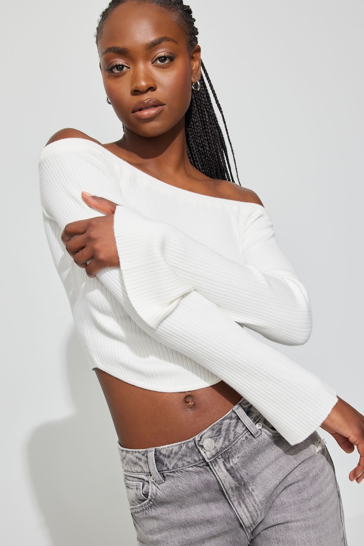 Corset Hem Off Shoulder Top White | Garage