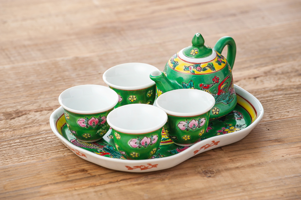 中国　青花　山水文　ミニチュア茶器　急須　涼炉　湯呑　4点　V　R4721 中国 青花 山水文 ミニチュア茶器 急須 涼炉 湯呑 4点 V R4721 中国