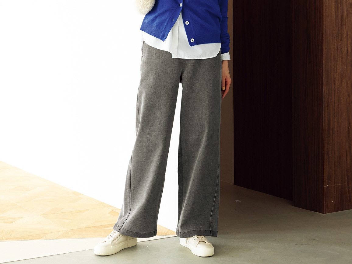 あったか裏起毛ワイドデニム(40_M63cm 80_インディゴブルー