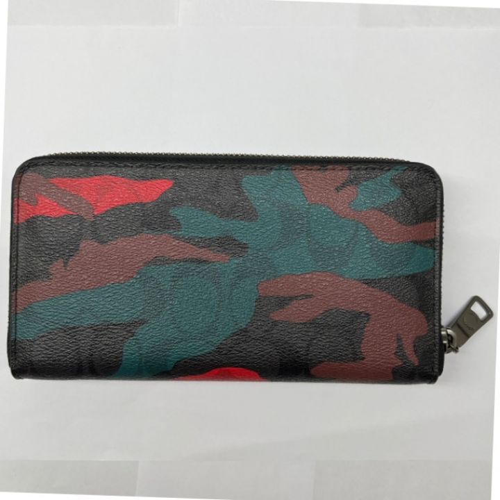 COACH コーチ 長財布 ラウンドファスナー 迷彩 F87189 黒/柄 - 中古